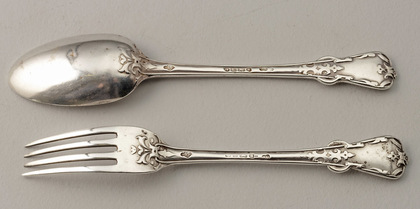 Rare Tudor Pattern Silver Child's Spoon and Fork - Diamond Registration Mark